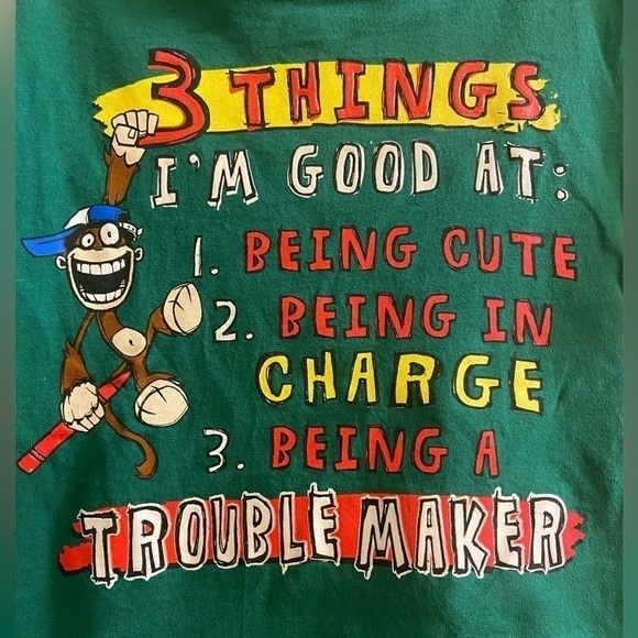 Troublemaker Boys Size 5/6 Green Funny T-Shirt - Picture 3 of 3
